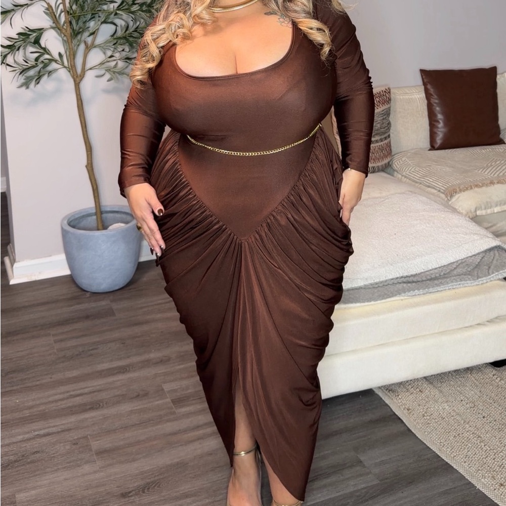 Elegant Brown Long Sleeve Dress